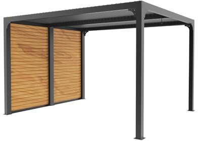 Habrita Foresta Pergola bioclimatique PER3630VBBI 10,80m2 Gris Anthracite avec ventelles latérales alu Mobiles Imitation Bois pour côté 3m