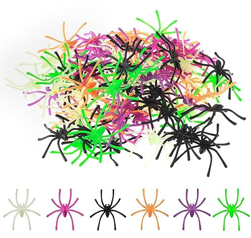 simarro 120 Stück Halloween realistische Spinnen, 6 Farben Kunststoff kleine gefälschte Spinne Spielzeug schwarz gefälschte Spinnen Terror lustige Prank Requisiten für Halloween Party Dekorationen