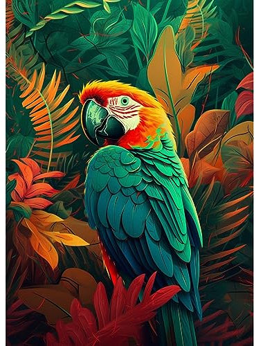 MXJSUA 5D Diamond Painting Set für Erwachsene, Grüner Papagei Diamant Painting Bilder als Geschenk, Diamond Painting Zubehör Kits für Home Deco (30x40cm)