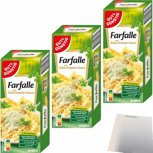 usy Bundle für Gut&Günstig Farfalle mit Käse-Kräuter-Sauce 3er Pack (3x266g Packung) + usy Block