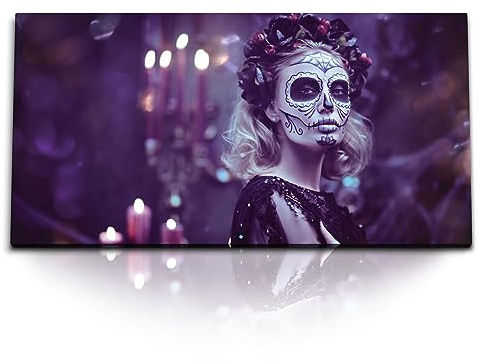 Paul Sinus Kunstdruck Bilder 120x60cm Junge Frau mit Maske Totenkopf Kunstvoll Día de Muertos
