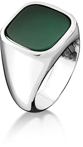 BySilverStone - Ring Aus 925Er Sterlingsilber Mit Flachem Grünen Achat Im Kissenschliff, Schlichter Siegelring Für Herren Mit Grüner Jade, Minimalistischer Ring Mit Edelstein-Achat