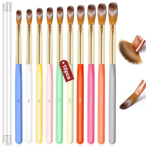 MUSILAN 10 Stück Acrylnagelbürsten Set Größe 2/4/6/8/10/12/14/16/18/20 Professionelle Acryl Pinsel für Nägel Acrylanwendungen, Acryl pulver pinsel für Monomer, Nagelverlängerung & Carving Nagelsalon