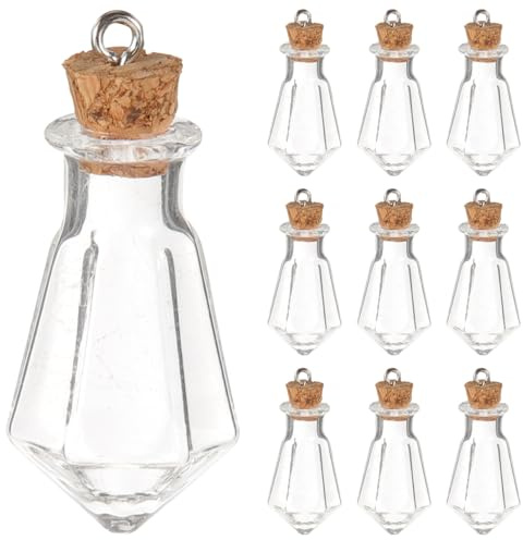 PACKOVE 10Pcs Glass Wishing Bottle Pendant Tiny Bottles Necklace Glass Vial Necklace Empty Bottles Necklaces Bottles Pendant Charms For DIY Crafts Jewelry