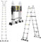 Daromigo Teleskopleiter Klappleiter 5M (2,5M+2,5M), 8+8 Stufen Ausziehbare Leiter, Multifunktionsleiter Rutschfester Aluleiter Stehleiter, Tragbar Aluminiumleiter mit Abnehmbarem 2 Rädern