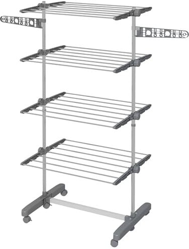 HOMCOM Séchoir à Linge étendoir Pliable Ailes latérales Utilisation intérieure et extérieure 142 x 55 x 172 cm 4 Niveaux Gris