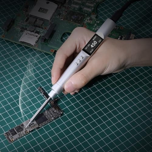 PTS200 Smart Soldering Iron USB-C Adjustable Digital Soldering Station Cordless Portable USB Electric Welding Iron Fast Heat Temperature Display (Silver)
