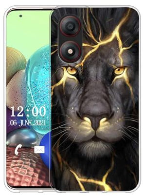 Sunrive Cover compatibile con ZTE Blade A34, Custodia Case in molle Trasparente silicone Morbida Flessibile Antigraffio protettiva back Modelli custodie(Q Leone)