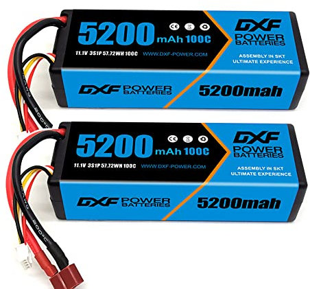 DXF Batterie lipo 3s 5200mah 100c - lipo 3s Haute Performance pour hélicoptère rc, Avion, multirotor, Voiture - 2 Paquets - Tension 11,1v - Parfait pour Slash vxl, e-maxx brushless, e-revo brushless