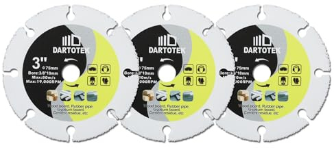 Carbide Wood Cutting Disc - DARTOTEK 75mm*3pcs Wood Circular Saw Blade Arbor 10mm Tungsten Carbide Cutting Blade for Rubber Plastic