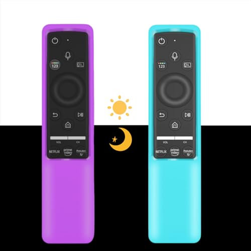 Lot de 2 coques compatibles avec télécommande Samsung Smart TV BN59 Series - Coque de protection en silicone légère - Antichoc et antidérapante - Violet brillant et bleu ciel brillant