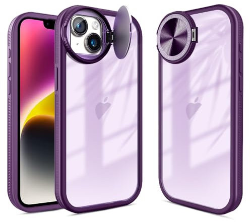 Rdyi6ba8 Transparent Hülle Kompatibel mit iPhone 14, [Kamera Halter Schutz] Anti-Kratzer Rückseite Schutzhülle für iPhone 14 (Violett)