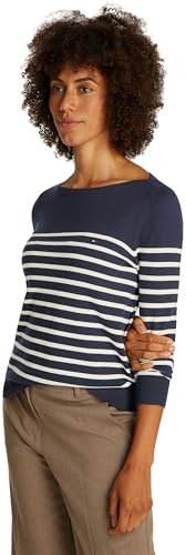 Tommy Hilfiger Co Jersey Stitch Boat-Nk Sweater Ww0Ww40099, Maglione, Donna, Blu (Dark Night Navy/Ivory Petal STP), S