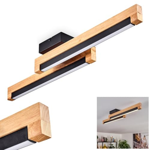 HOFSTEIN LED Deckenleuchte Lemene, Deckenlampe aus Metall/Holz/Kunststoff in Schwarz/Naturfarben/Weiß, Leuchte im modernen skandinavischen Design, Länge 70 cm, 12 Watt, 1400 Lumen, 774 Kelvin