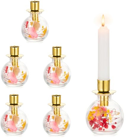NUPTIO Trockenblumen Kerzenständer Stabkerzen Kerzenhalter: 6er Kerzenhalter Adventskranz Weihnachten Geschenke für Frauen Glas Stabkerzenhalter Gold Tischdeko Esstisch Frühling Boho Deko