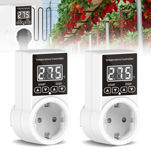 GOMETY 2 prese termostatiche, regolatore di temperatura digitale 230 V, termostato di raffreddamento con sonda LCD, termostato digitale per serra, acquario, terrario, rettili