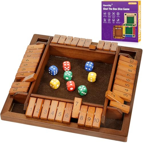 Havnidy Shut The Box Game 2-4 Player Wooden Table Games,Classic Dice Games,Travel Game,Wooden Math Traditional Pub Board Dice Game, Great Family Board Games Holiday Fun Game