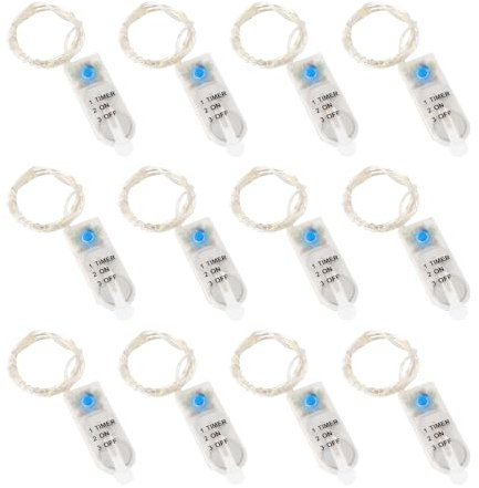 YdseozOA 12 Stück Lichterkette mit Timer, 2 m, 20 LEDs, Batterie, Kupferdraht, Mini-Lichterkette, batteriebetrieben, für Weihnachtshochzeitsfeiern, Innendekoration, Warmweiß