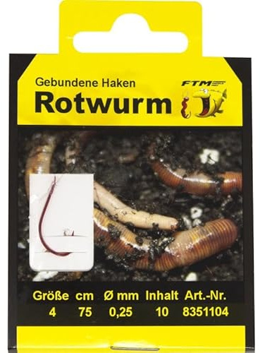 Fishing Tackle Max Haken Geb. Rotwurm 4 Ø 0,25 mm Inh. 10 STK.