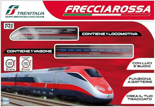 Pista Trenitalia Frecciarossa ETR 500E Scala 1:87 con luci e Suoni - Treno Giocattolo 1 locomotive 1 vagoni e 3 tracciati binari- Funzionamento a Batteria + omaggio portachiave cubo