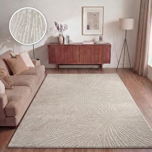 TT Home Wohnzimmer Teppich Esszimmer Kurzflor Boho Design Skandinavisch Abstrakte Optik Unifarben Hoch-Tief-Effekt Modern, Größe:160x220 cm