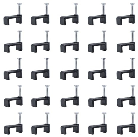 INCREWAY 200 clips de cable de 12 mm con clavos, clips de cable plano, grapas de cable, soporte de cables, gestión de cables, color negro