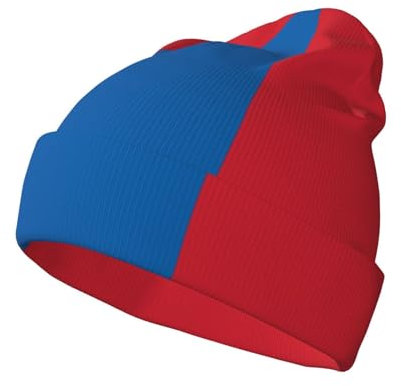 FAGIUCHI Strickmütze für Erwachsene, Motiv: Mongolei-Flagge, Slouchy Beanie, Volldruck, Totenkopf-Wintermütze, Schwarz