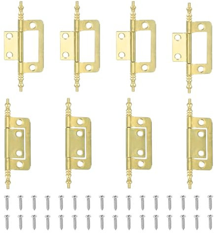 sourcing map Non-Mortise Door Hinges, 2 x 1 Non Mortise Bifold Butt Door Hinges Heavy Duty Steel Flush Cabinet Hinges with M4 Screws for Bathroom Windows Cupboard Gold Pack of 8