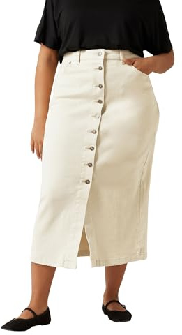 EVANS Curve Button Through Denim Maxi Skirt - Women's - Plus Size Curve