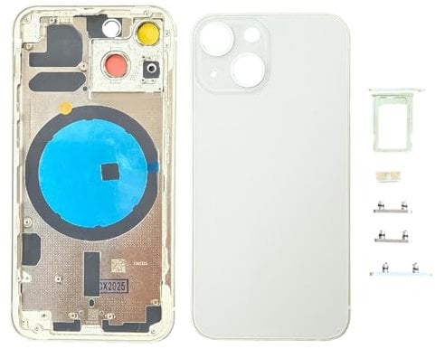 Smartex® Chassis Arriere en Vitre + Coque + Tiroir SIM Compatible avec iPhone 13 Mini Back Cover + Frame (Blanc)
