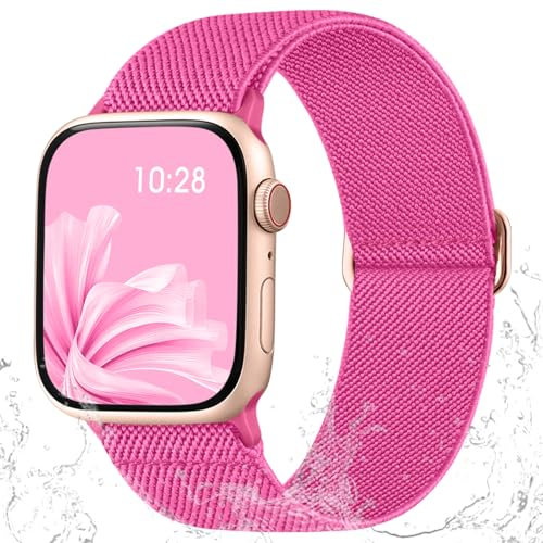 IMIVIO Sport Band Kompatibel mit Apple Watch Armband 44mm 49mm 45mm 46mm 42mm Damen Herren, Schmutzabweisend Nylon Elastisch Loop für iWatch Series 11 10 9 8 7 6 5 4 3 SE Ultra 3 2 1, Heißes Rosa