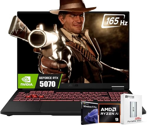ASUS 2025 TUF A16 40.6 cm FHD+ 165Hz RTX 5070 Gaming Laptop, AMD Ryzen 9 270 (>i9-12900, hasta 5.2GHz), 40GB DDR5 RAM, 2TB PCIe 4.0 SSD, teclado retroiluminado RGB, Thunderblot 4, Win11 PRO, Con SSD