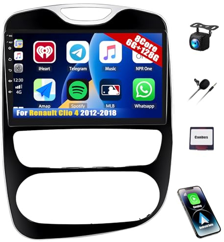 6G+128G 8-Kern GOHHDL Android Autoradio 2Din für Renault Clio 4 2012-2018 mit Navi Carplay Android Auto, 10.1 Zoll Touchscreen mit Mirror Link GPS Navi WiFi Bluetooth FM/RDS EQ AHD Rückfahrkamera&MIC