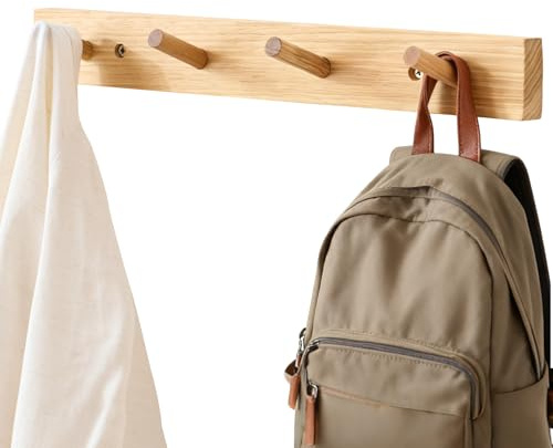 OAKERLAND Wandgarderobe Pekannüsse Holz Kleiderhaken, 40cm Garderobenhaken Wand für Jacken, Mäntel, Schals, Handtaschen, 4 Haken Garderobenleiste Hakenleiste Holz Für Schlafzimmer