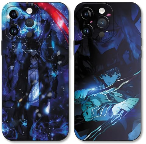 TBNMBGY 2 Stück Anime Schwarz Handyhülle für iPhone 13 6,1 Hülle, Manga Solo Leveling Heißblütiger Motiv Muster für Junge, Stoßfest TPU Kratzfest Fallschutz Cartoon Schutzhülle, Fashion