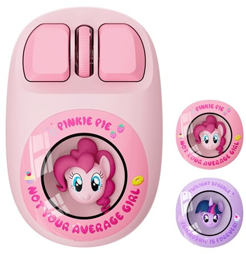 My Little Pony Souris sans fil 3D Pinkie Pie - Design silencieux | 1600 DPI, boutons clic (≤ 20dB), double mode (2,4 GHz/Bluetooth), batterie rechargeable 300 mAh ergonomique pour Mac/Windows
