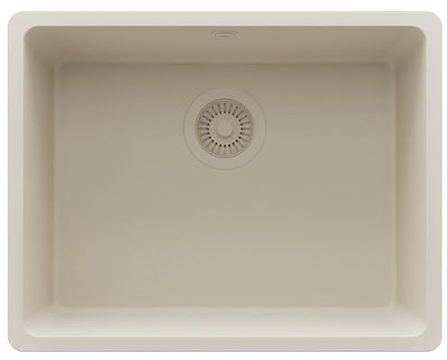 PRIMAGRAN Fregadero bajo Encimera al Mueble 60cm + Kit de desagüe, 56x44cm | Set: Kit de desagüe (sifón, válvula, rebosadero) + Venecia Easy 1 Seno para Cocina, Todo Beige