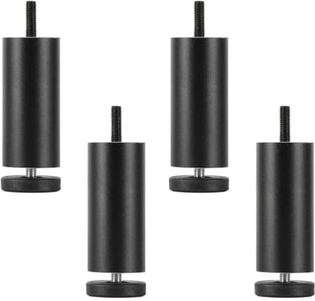 WSZGRJDM Lot de 4 Noir Pieds de canapé en Alliage d'aluminium, Réglable Pieds de Meuble Hauteur Réglable 0-0.8 cm, Meuble TV/Pieds de Support pour Meuble de Salle de Bain-Filetage M6/M8/M10