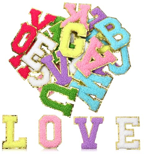 DOPENSPI 26 Stück Buchstaben zum Aufbügeln A-Z Patches,Alphabet Aufnäher | Embroidered Patch Gestickte Applique-Alphabet Bunte selbstklebende Aufnäher für Kleidung,Mützen,Schals,Taschen