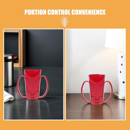 BELLIFFY Lot de 2 Gobelets Ergonomiques Rouges pour Personnes Âgées avec Bec Incliné Poignées Doubles Antidébordement Plastique Léger Tasse pour Dysphagie en Soins Infirmiers et Usage