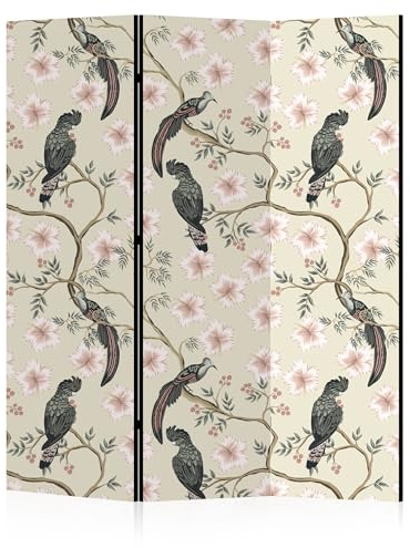 LUMASOUL Paravent Raumteiler Innen einseitig Bedruckt 135x172 cm Vogel | 3 teilig Dekorativ, Shoji-Stil, faltbar, freistehend, als Sichtschutz für Wohnräume
