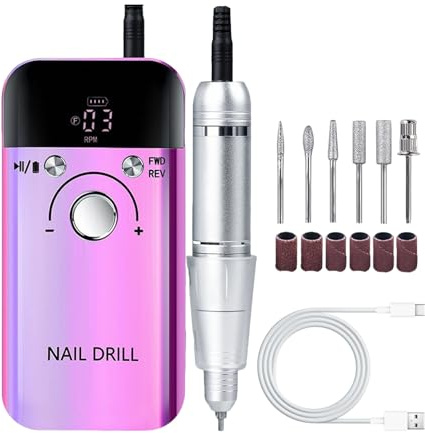 Professional Electric Nail File, 30000RPM Professional Rechargeable Nail Drill, Manicure Pedicure Kit for Home Salon, Nail Drill Machine for Acrylic and Gel Nails, Salon Home DIY