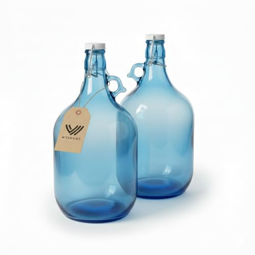 WYSKONT Glasballon Rund Ballonflasche - Blaue/Meeresblaue - 5 Liter Glasflasche mit Handgriff und Bügelverschluss - 2 Stück (Meeresblau 5l, 2 Stück)