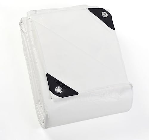 GUARD SHIELD Lona Impermeable con Ojales, 6 x 8 m, Color Blanco, 200 g/㎡, Lona de protección Multiusos, Resistente a desgarros, estabilizada a los Rayos UV, Resistente al Moho