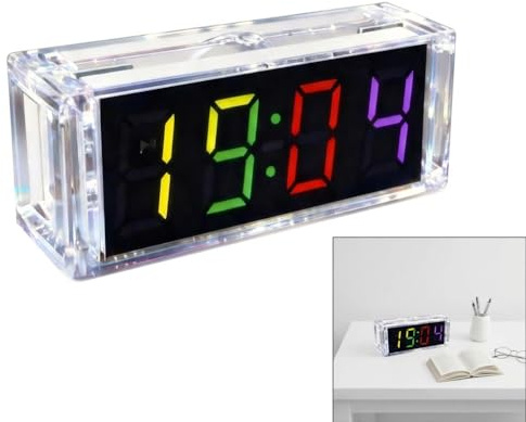 DIY Digitaluhr Bausatz 4-Stellig LED, Elektronische Uhr zum Selberbauen mit Alarm, Timer, Temperatur- & Datumsanzeige, Lichtsensor, Lernset Elektronik, Digitale Tischuhr für Kinder & Erwachsene