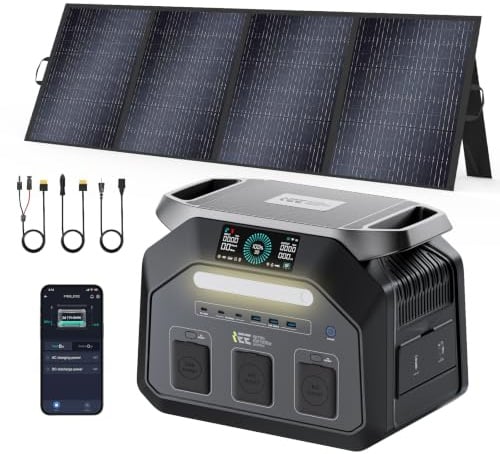 IEE 1800W Solargenerator P1800 mit 400W Solarpanel, 1024Wh Tragbare Powerstation, LiFePO4 Akku, 0–80% in 45 Min.Laden, APP, 11 Anschlüsse, Portable Power Station für Camping/Wohnmobile/Notstrom