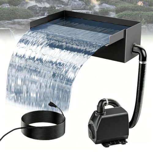 Pond Waterfall Garden Kit 30CM, 45W 3000L/H Pond Waterfall Overflow Tub Kit | Quiet Water Pump Steel Waterfall Box Includes 3M Corrugated Pipe Pond Filter, Adjustable Flow for Pond Pool Garden