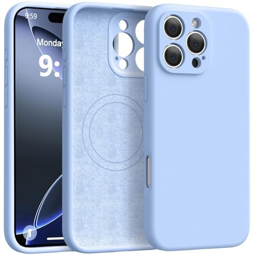 AMITOME Magnetic Liquid Silicone Phone Case for iPhone 12 Pro 6.1 Inch，Compatible with MagSafe，[Full Camera Protection][Soft Anti-Scratch Microfiber Lining] Shockproof Protective Case-Blue
