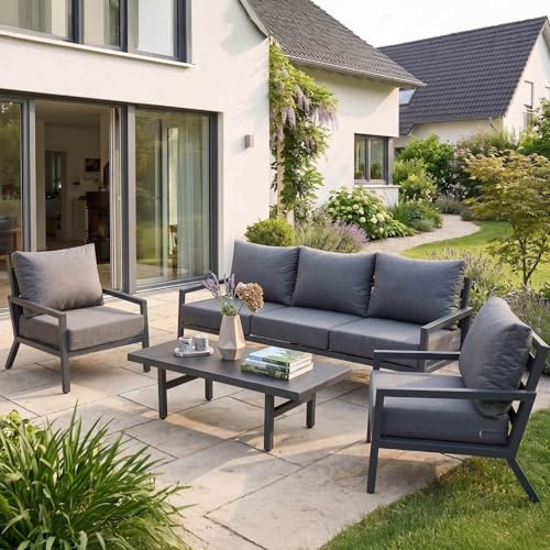 BRAST Gartenlounge-Set Aluminium Adria | viele Varianten & Module | bis zu 5 Personen | Sofa Sessel Tisch | korrosionsfrei wetterfest | Loungemöbel Essgruppe | Loungesofa 3-Sitzer Set 1