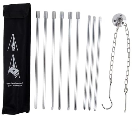 Belnotelt Adjustable 3-Leg Camping Tripod, 80cm Aluminum Alloy Fire Stand for Dutch Oven Cooking, Hanging Pot & Lanterns, Portable with Carry Bag, Silver